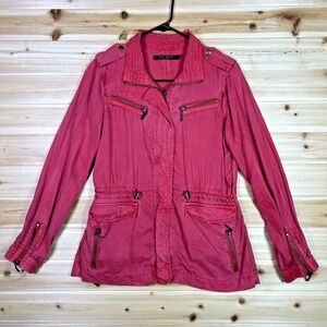 Max Jeans Jacket Womens XS Red Tencel Adjustable Waist Utility Jacket